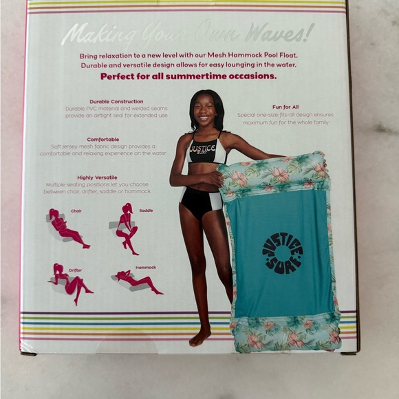 Justice Teal and Floral Mesh Hammock Pool Float - Picture 2 of 2